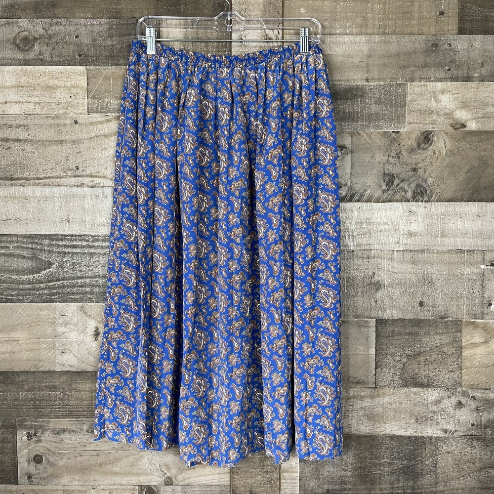 VTG Leslie Fay 16 Paisley 80s Blue Floral Roses Cottagecore Full Pleated Skirt